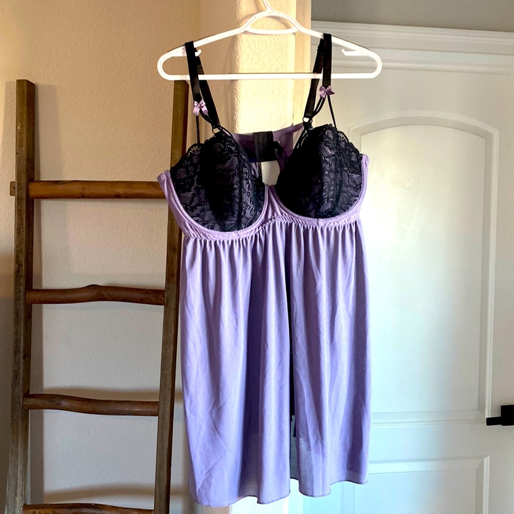 TORRID purple black caged bra semi sheer teddy